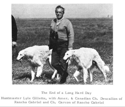 Lyle Gillete with
Borzoi Ch's Deucalion and Garcon of Rancho Gabriel